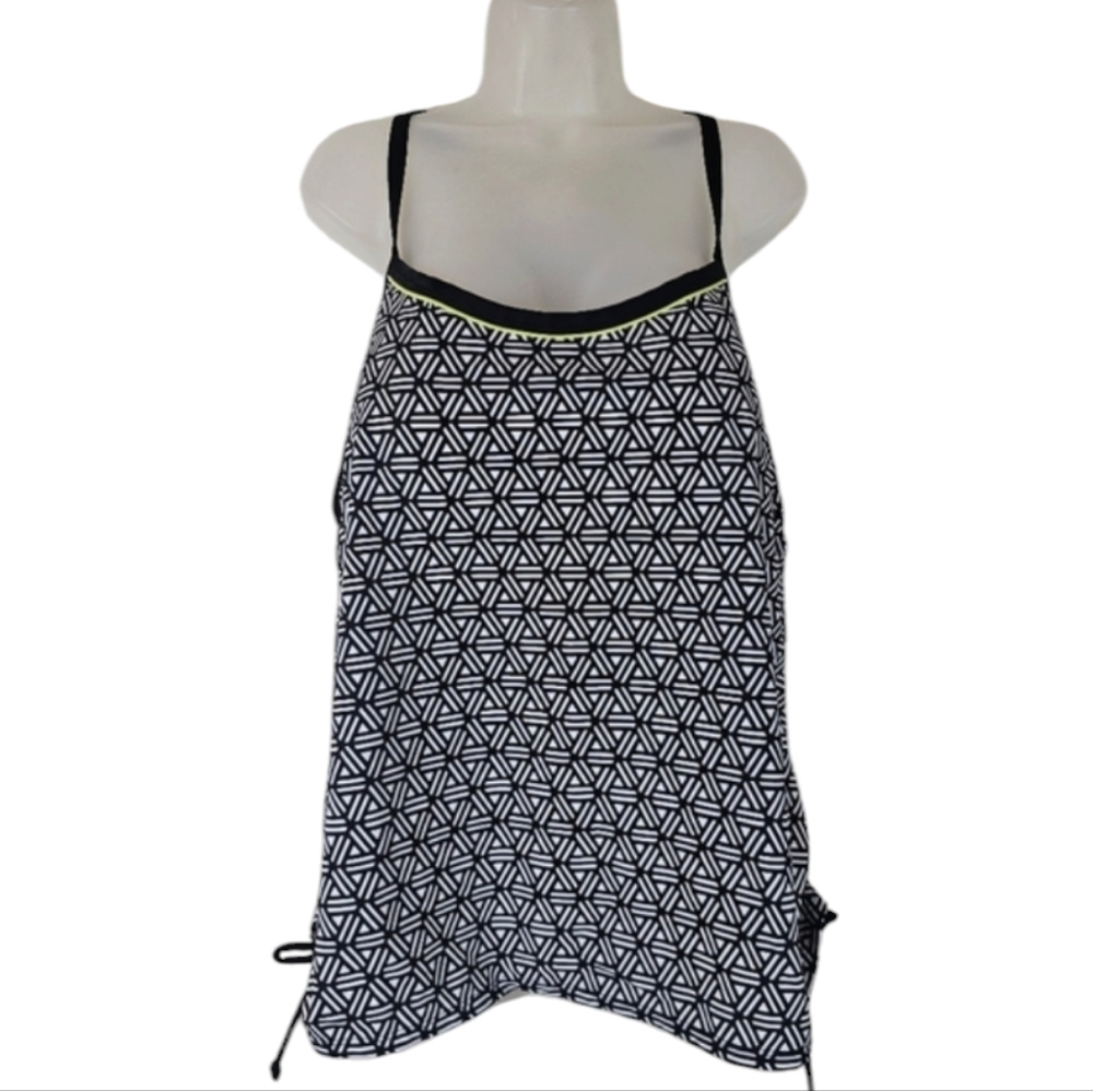 NWT Southpoint Black White Racerback Tankini Top Ruched Tie Side Padded Size 24W